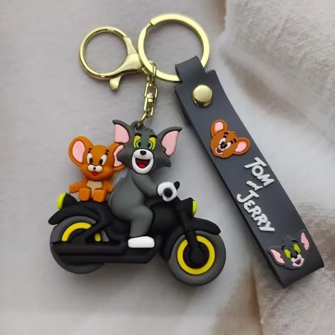 Neel 3D Cartoon Chractor Cute Couple Keychain for Girls and Boys Keychains for Scooty, Car, Bag Key, Keyring for Womens Double Hook Loop Chanbi ka Challa with Strap Best Birthday Gift for Couples