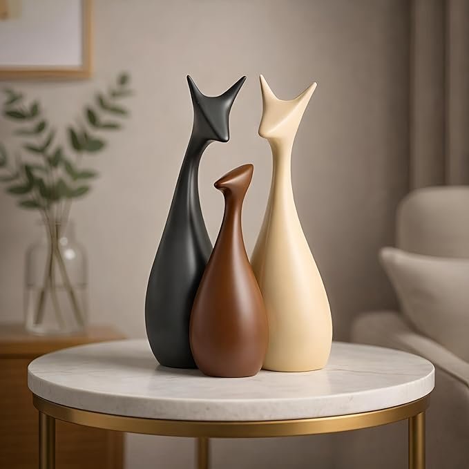 Xtore® Home Decor Lucky Deer Family Matte Finish Ceramic Figures – (Set of 3, Matte Brown)
