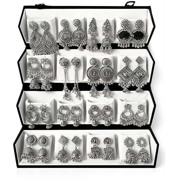 Oxidized Designer Stud Earrings Set of 16 with Folding Jewelry Box | Traditional & Modern Earring Set for Women & Girls 4.2 4.2 out of 5 stars (23) 50+ bought in past month